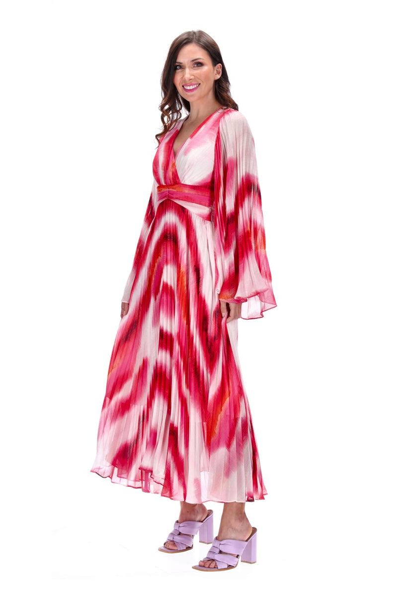Augustine Gina Maxi Dress Pleated Pink r5914  Dandan Fashions