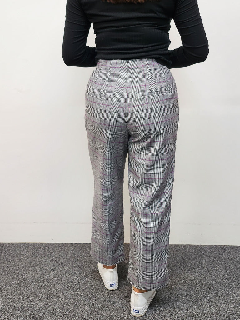 Oh3 Straight Leg High Waisted Trousers TP13182 Pink check